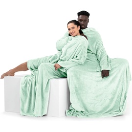 DecoKing Decke mit Ärmeln Geschenke für Frauen und Männer 170x200 cm Pfefferminze Microfaser TV Decke Kuscheldecke Weich Lazy