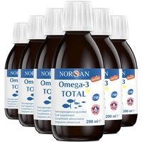 NORSAN Premium Omega 3 Fischöl Total Zitrone Online hochdosiert 6er Pack (6x 200 ml) / 2.000mg Omega 3 pro Portion/Omega 3 Öl mit EPA & DHA/Omega 3 Premium Öl mit 800 IE Vitamin D3