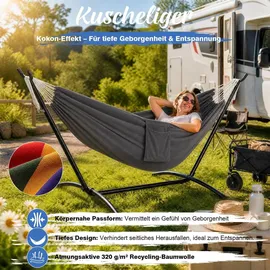 Sekey Hängematte mit Gestell Höhenverstellbare Doppelhängematte bis 200 kg Belastbar mit Tragetasche für Garten, Balkon und Terrasse Indoor & O... - Grau