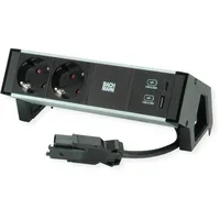 Bachmann DESK2 ALU BLACK 2xSchutzkt.USB, USB Charger 22W A&C