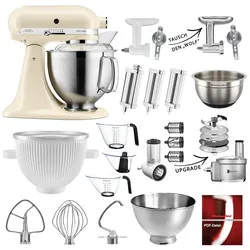 KitchenAid Küchenmaschine Artisan 5KSM185PS Mega-Sommer Set Creme/Mandel