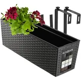 Kadax Blumenkasten aus Kunststoff, 18,5x56 cm, Pflanzkasten mit Einsatz, Grafit – KADAX