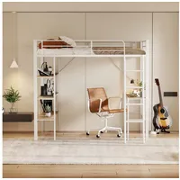 TavilaEcon Hochbett Metall mit Schreibtisch und Ablagen für Kinder und Erwachsene 90x200 cm,weiß weiß