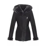 Hollert Damen Lammfelljacke Lena Winterjacke aus Merino Schaffell Echtleder mit Kapuze Größe XL, Farbe Dunkelgrau - XL