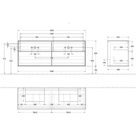 Villeroy & Boch Waschtischunterschrank 4 Auszüge 160 x 60,3 x 50,1 cm Schwarz Matt
