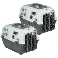 PETGARD Tiertransportbox 2er Sparpack Transportbox Hundebox Katzenbox SKUDO, Katzenbox SKUDO 2 OPEN mit gratis Hundespielzeug grau