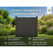 prestige home WPC Sichtschutzzaun Caracas 180 x 900 cm Anthrazit 5 Zaunelemente + 6 Pfosten