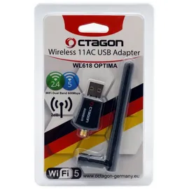 Octagon WL618 Optima WLAN 600 Mbit/s +2dBi Antenne USB 2.0 Adapter mit 2.4 & 5G DUAL Band, VU+, Gigablue, Protek und weitere Sat-Receiver mit Linux E2 OS und Computer, schwarz