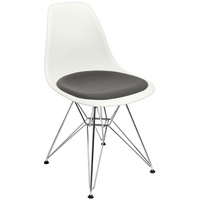 Vitra Stuhl Eames Plastic Side Chair  83x46.5x55 cm weiß mit Sitzpolster dunkelgrau, Gestell: verchromt, Designer Charles & Ray Eames