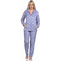 Normann Kuschelig Warmer Damen Hausanzug aus Coralfleece in toller Tupfen Punkte Optik, Farbe:blau, Größe:40/42 - 40-42
