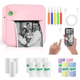 Ambesty Mini Drucker, Mobiler Fotodrucker, Tragbarer Mini Fotodrucker, Wireless Fotodrucker Thermodrucker, mit 13 Rollen Druckerpapie und 5 Buntstifte, Smartphone Bluetooth Drucker, für Liste, Journal