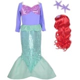 Lito Angels Prinzessin Arielle Meerjungfrau Kleid Kostüm Party Verkleidung mit Haar Perücke für Kinder Mädchen Größe 5-6 Jahre 116 (Tag-Nummer 120)