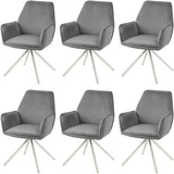 Mendler 6er-Set Esszimmerstuhl HWC-G67, Küchenstuhl Armlehne, drehbar Auto-Position, Samt MVG ~ dunkelgrau, Edelstahl