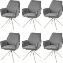 Mendler 6er-Set Esszimmerstuhl HWC-G67, Küchenstuhl Armlehne, drehbar Auto-Position, Samt MVG ~ dunkelgrau, Edelstahl
