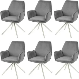 Mendler 6er-Set Esszimmerstuhl HWC-G67, Küchenstuhl Armlehne, drehbar Auto-Position, Samt MVG ~ dunkelgrau, Edelstahl