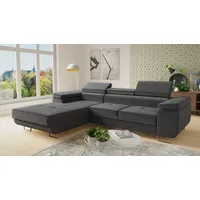 Ecksofa Divo mit einstellbare Kopfstützen und Schlaffunktion, Couchgarnitur, Sofagarnitur, Couch, Schlafsofa (Grau (Kronos 22), Ecksofa Links) - Grau