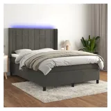 vidaXL Boxspringbett mit Matratze & LED Dunkelgrau 140x200 cm Samt