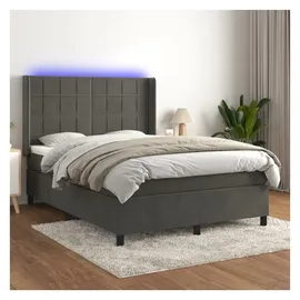vidaXL Boxspringbett mit Matratze & LED Dunkelgrau 140x200 cm Samt