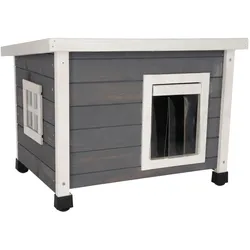 Kerbl Katzenhaus Rustica Katzenhütte Holz wei¤/grau Plexiglasfenster Katzenvilla