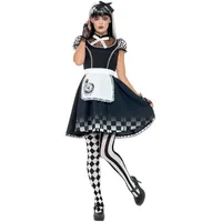 Smiffys Gothic-Alice-Kostüm, Schwarz und Weiß, mit Kleid, Schürze und Kopfschmuck Halloween