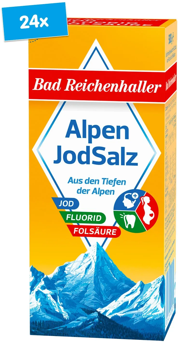 Bad Reichenhaller Jodsalz Fluorid + Folsäure 500 g, 24 er Pack