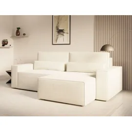 moeblo Ecksofa DENVER MINI – Ottomane beidseitig montierbar, Ecksofa aus Cord, Couch für Wohnzimmer, Schlafsofa Sofagarnitur Sofa Eckcouch L-For... - Weiß