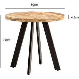 KADIMA DESIGN Esszimmertisch 80x80x75 cm Mango Massivholz Esstisch Modern, Küchentisch Massiv mit Metallbeinen, Holztisch Esszimmer Rund, Kleiner Speisetisch Holz, Echtholz,Mangoholz, Rund,Rund, Stativgestell, 80x75x80 Tische, Esstische