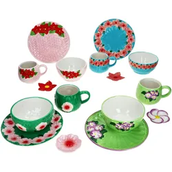 Flori Flower 16tlg Frühstücksset Steingut Teller Becher Schale Ablage Blumen