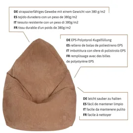 DreamRoots Sitzsack, Hellbraun, Textil, 70x105x70 cm, Oeko-Tex® Standard 100, Wohnzimmer, Hocker, Sitzsäcke, XXL Sitzsäcke