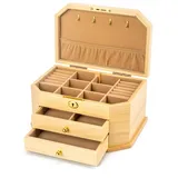 Schmuckaufbewahrung Große Schmuckschatulle Aus Holz Mit 2 Schubladen, Vintage-Schmuckschatulle, Ring, Halskette Und Ohrring-Organizer Schmuckschatulle Schmuckschrank(B)