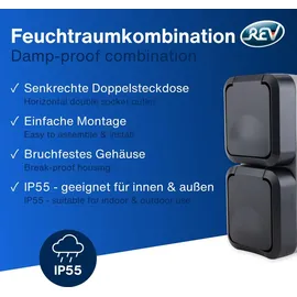 REV Ritter REV Komplett Doppelsteckdose AquaStorm Hellgrau, Schwarz 0004080400 1St.