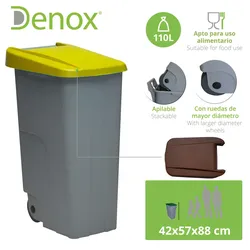 Denox Recycle Set mit 4 geschlossenen Kunststoff-Müllbehältern mit einem Gesamtvolumen von 440 l in Mehrfarbig