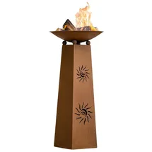 Dekoleidenschaft Deko-Säule Sonne + Feuerschale aus Metall in Rost-Optik, Feuerkorb, Feuerstelle, Garten-Deko