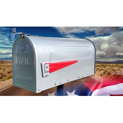 BruKa Standbriefkasten US Mailbox POSTMASTER Amerikanischer Briefkasten Mail Box Standbriefkasten USA silberfarben mit Ständer