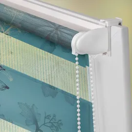 Lichtblick Duo Rollo / Doppelrollo Klemmfix aqua floral/blau