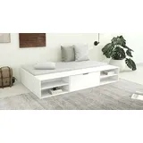 Home Affaire Stauraumbett »Cavan, Jugendbett, Podestbett, Futonbett, Made in... - 2 Jahre Gewährleistung - mind. 14 Tage Rückgaberecht - weiß B:124cm H:36cm L:203cm, Betten, aus MDF, (Breite/ Liegefläche 140 cm, Bettkasten optional