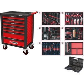 KS Tools 826.7598 RACINGline SCHWARZ/ROT Werkstattwagen mit 7 Schubladen und 598 Premium-Werkzeugen