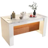 TWSOUL Esstisch Küchentisch mit LED, Marmor-Muster, für 6-8 Personen,160x80x80cm weiß