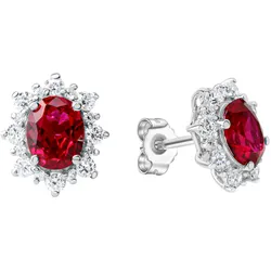 Paar Ohrstecker »Schmuck Geschenk Gold 375 Ohrschmuck Farbstein Edelstein Rubin«, mit Rubin oder Spinell (synth.), Zirkonia (synth.), 59884662-0 weißgoldfarben-rot-kristallweiß + rot-kristallweiß