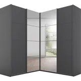 Rauch Quadra Eckschrank inkl. Türendämpfer, mit Spiegeltüren grau metallic, Schwarz, 4-trg. Spiegel, 2 Kleiderstangen, 12 Einlegeböden, BxHxT 181x210x187 cm