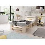 Lermowood Palettenbett M2 90 x 200 cm mit Kopfteil Natur Holzbett Massivholzbett Bett aus Paletten Seniorenbett Kinderbett Jugendbett - Naturbelassen