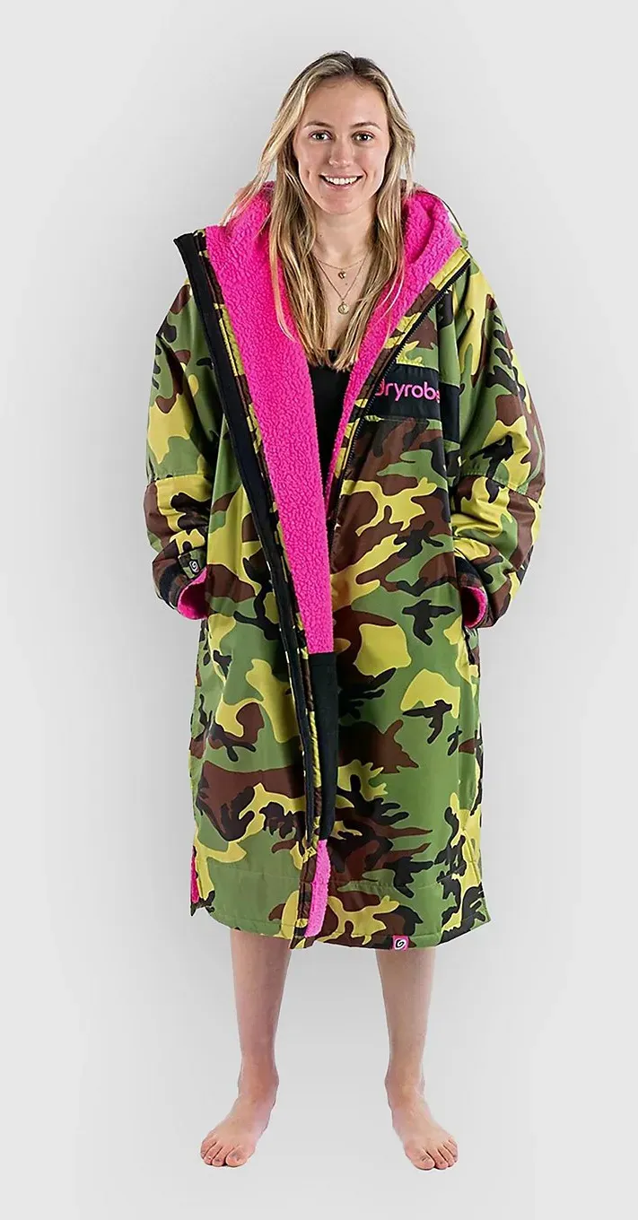 Dryrobe Advance Long Sleeve Surf Poncho green camo pink remix Gr. M
