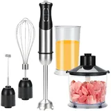 5-in-1-Stabmixer, 1000 W Hochleistungs-Stabmixer, 800 ml Fassungsvermögen,21 Geschwindigkeiten Stabmixer Edelstahl Rührstab gebürstet-schwarz - Schwarz