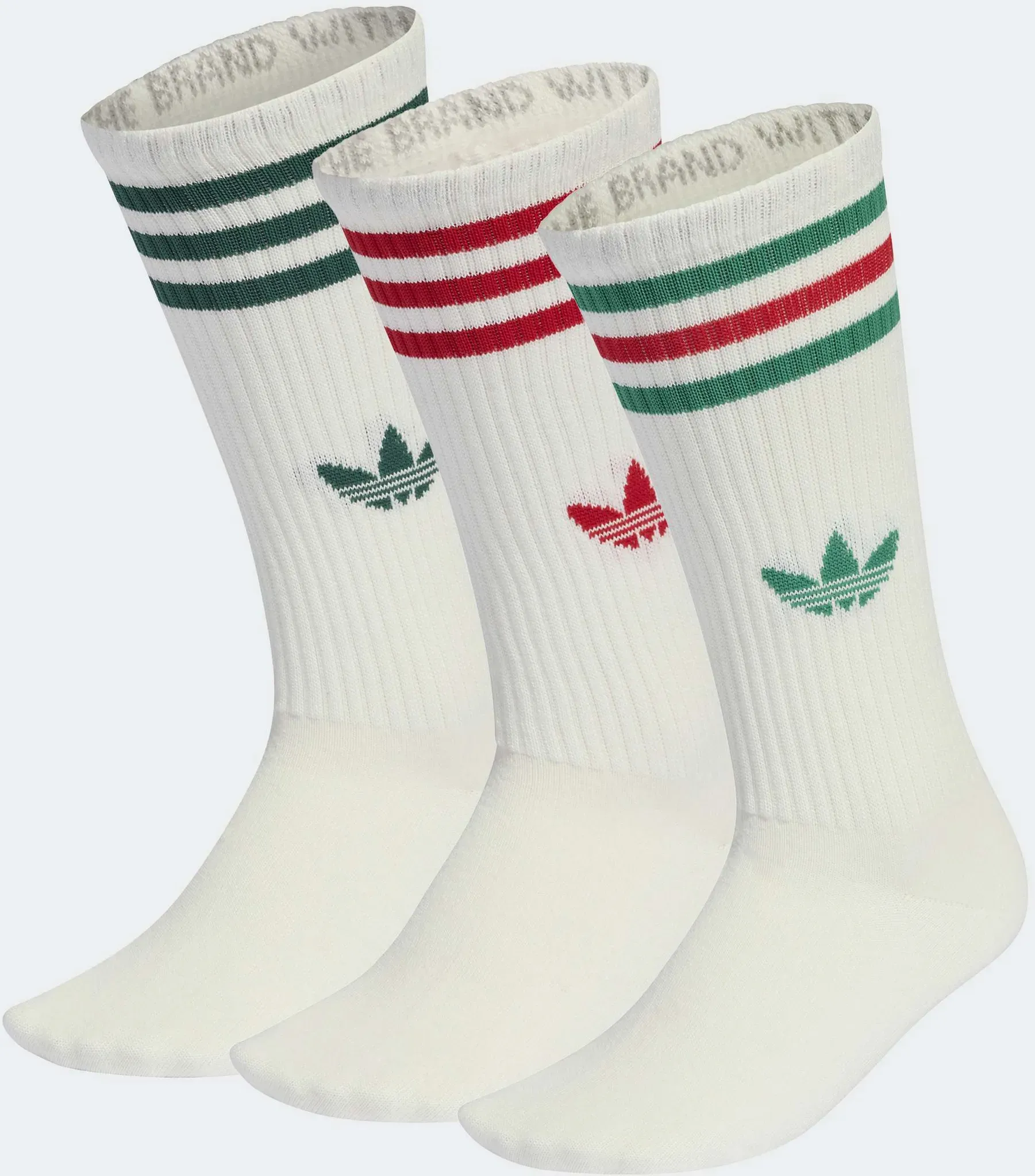 Sportsocken ADIDAS ORIGINALS "3-STREIFEN HIGH CREW, 3 PAAR", Damen, Gr. M (40/42), weiß (sanftes weiß, sanftes weiß, sanftes weiß), Obermaterial: 51% Baumwolle, 46% Polyester, 2% Elasthan, 1% Polyamid, Socken Sportsocken, wadenlange Passform, 3er-Pack, für Erwachsene