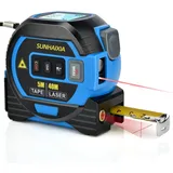 Fitdays 4-in-1 Laser-Entfernungsmesser 40 m mit Großem LCD-Display | Digitales Laser- Messgerät in/ft/m Berechnungen | Maßband 5M | Kreuzlaser für Waagerechte/Senkerechte| (Blau-HS)
