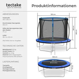 Tectake tectake® Trampolin, Ø 305 cm, GS-zertifiziert, Randabdeckung, inklusive Einstiegsleiter