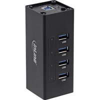InLine USB 3.0 Hub, 4 Port, Aluminiumgehäuse, schwarz, mit 2,5A Netzteil