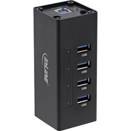 InLine USB 3.0 Hub 4 Port, Aluminiumgehäuse, schwarz, mit 2,5A Netzteil