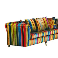 SCHRÖNO Sofa 2,5-Sitzer VINTAGE II inklusive Kissen - Polsteraufbau Boxspring - Füße Nussbaum gedrechselt mit Rollen - Breite 181 cm - Stoffbezug - mehrfarbig - bunt - Patchwork-Muster