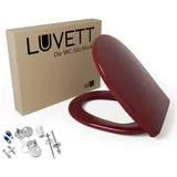 LUVETT WC-Sitz C100 mit Absenkautomatik, Duroplast sanitär, Universelle O-Form (Komplett-Set, Inklusive 3 Befestigungsarten), mit Original SoftClose® Absenkautomatik, Duroplast rot